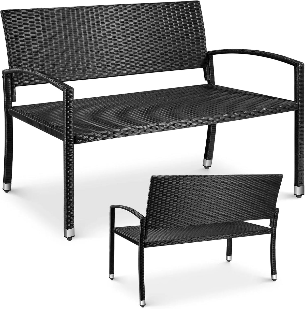 Polirattanowa Ławka ogrodowa i ławka tarasowa – odporny na warunki atmosferyczne, z technorattanu, 2-osobowe, 122 × 62 × 90cm, czarny