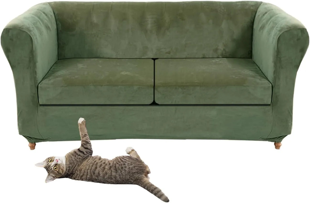 Sofa: z poduszkami, tapicerka aksamitna, zielony
