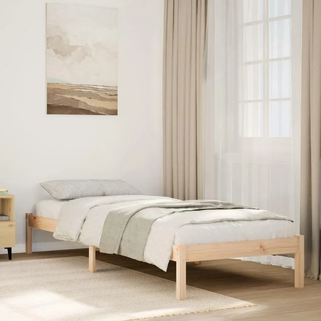 Łóżko z litego drewna – z drewna, 80 × 210 cm, tapicerka materiałowa