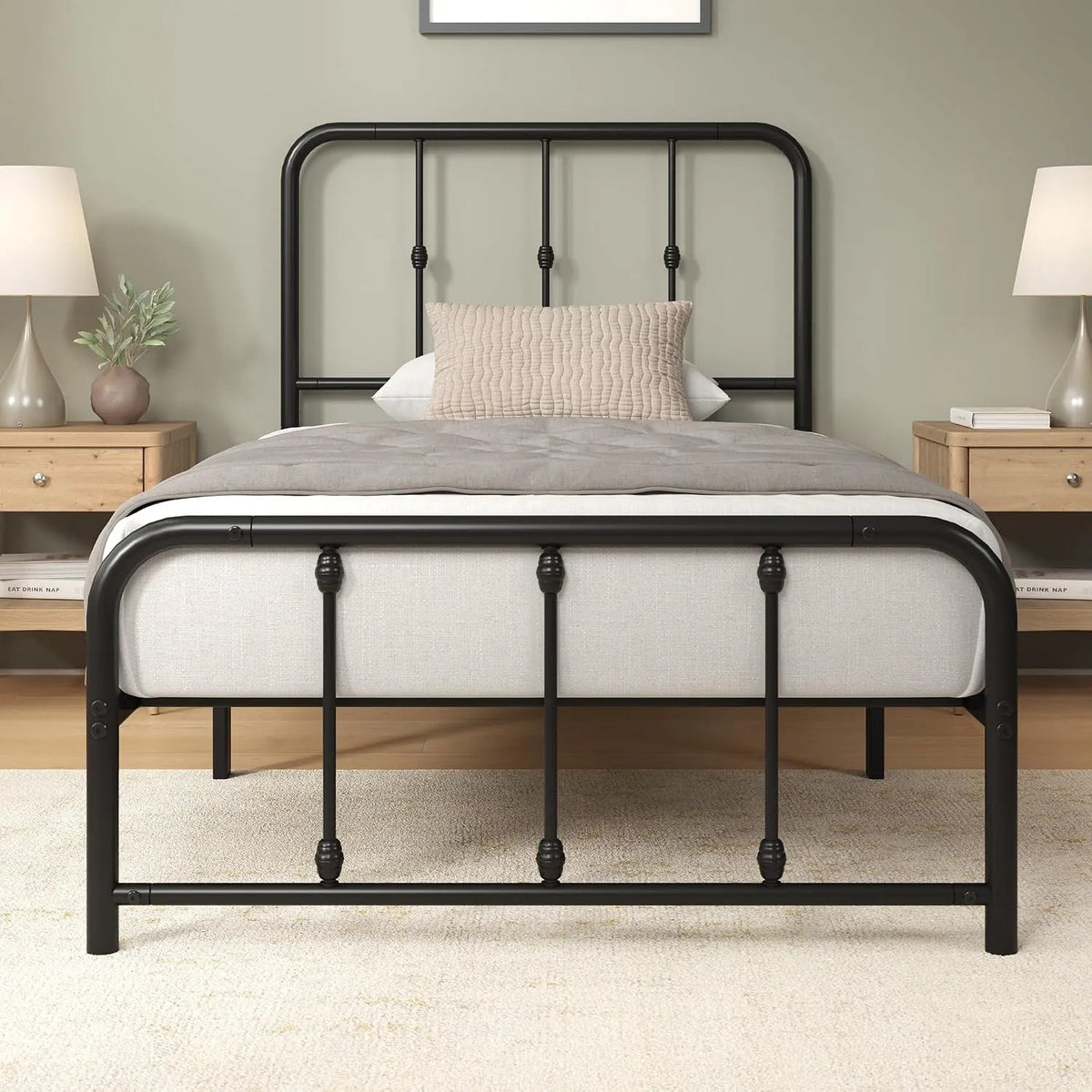 Zinus Florence łóżko 90 x 200 cm – czarne, ze schowkiem, 90 × 200 cm, 35 cm, czarny, z metalu, tapicerka materiałowa