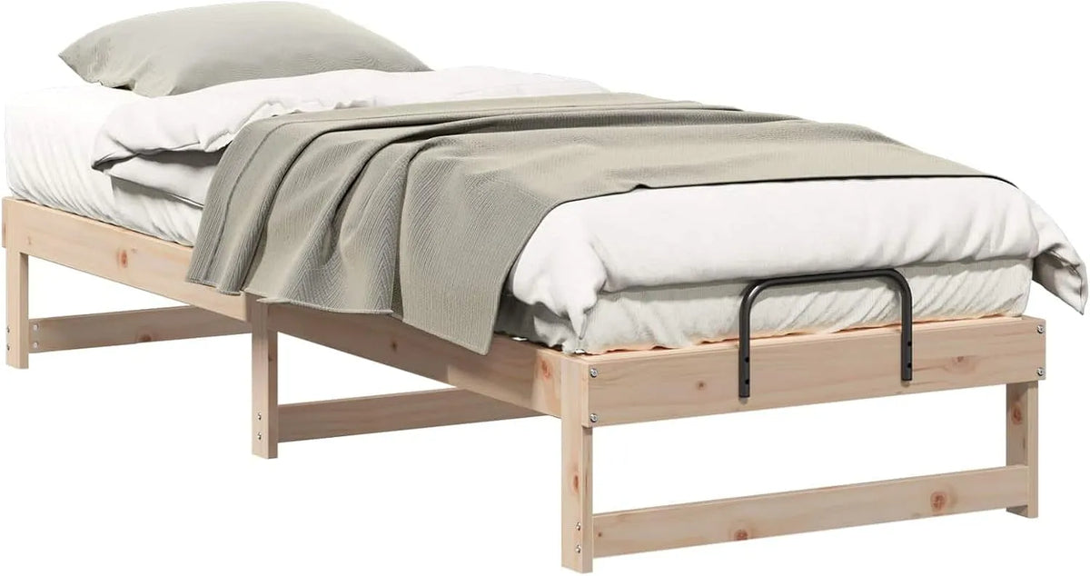 Stelaż łóżka z litego drewna sosnowego — z drewna, 90 × 210 cm, brązowy