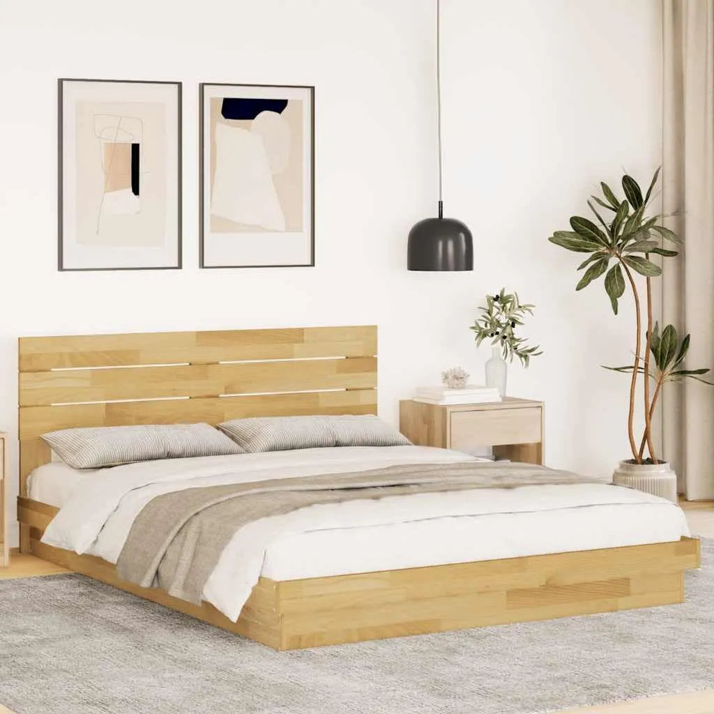 Łóżko z litego drewna dębowego – z drewna, 160 × 200 cm, tapicerka materiałowa