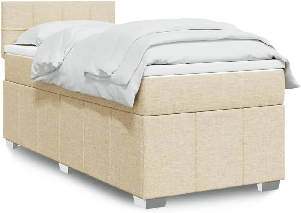 Łóżko kontynentalne z materacem – 90 × 190 cm, tapicerka materiałowa