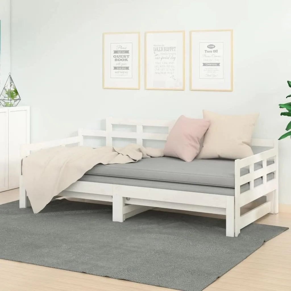 Rama łóżka i konstrukcja łóżka dziennego z drewna sosnowego — 2 × 90 × 200 cm, biały
