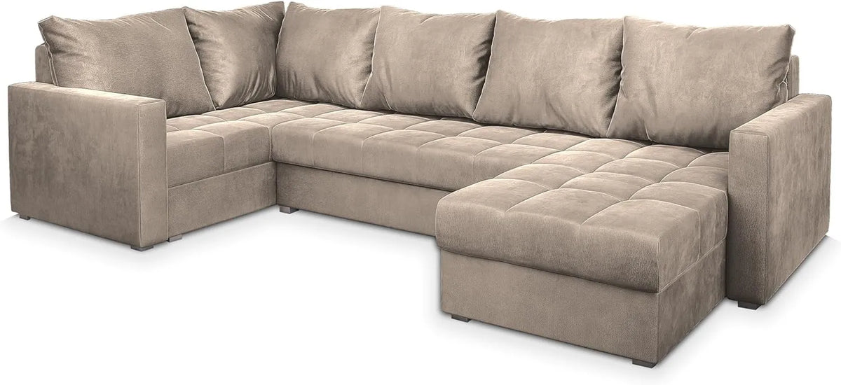 Sofa narożna — Beżowy, z funkcją spania, z pojemnikiem do przechowywania, rozkładana konstrukcja