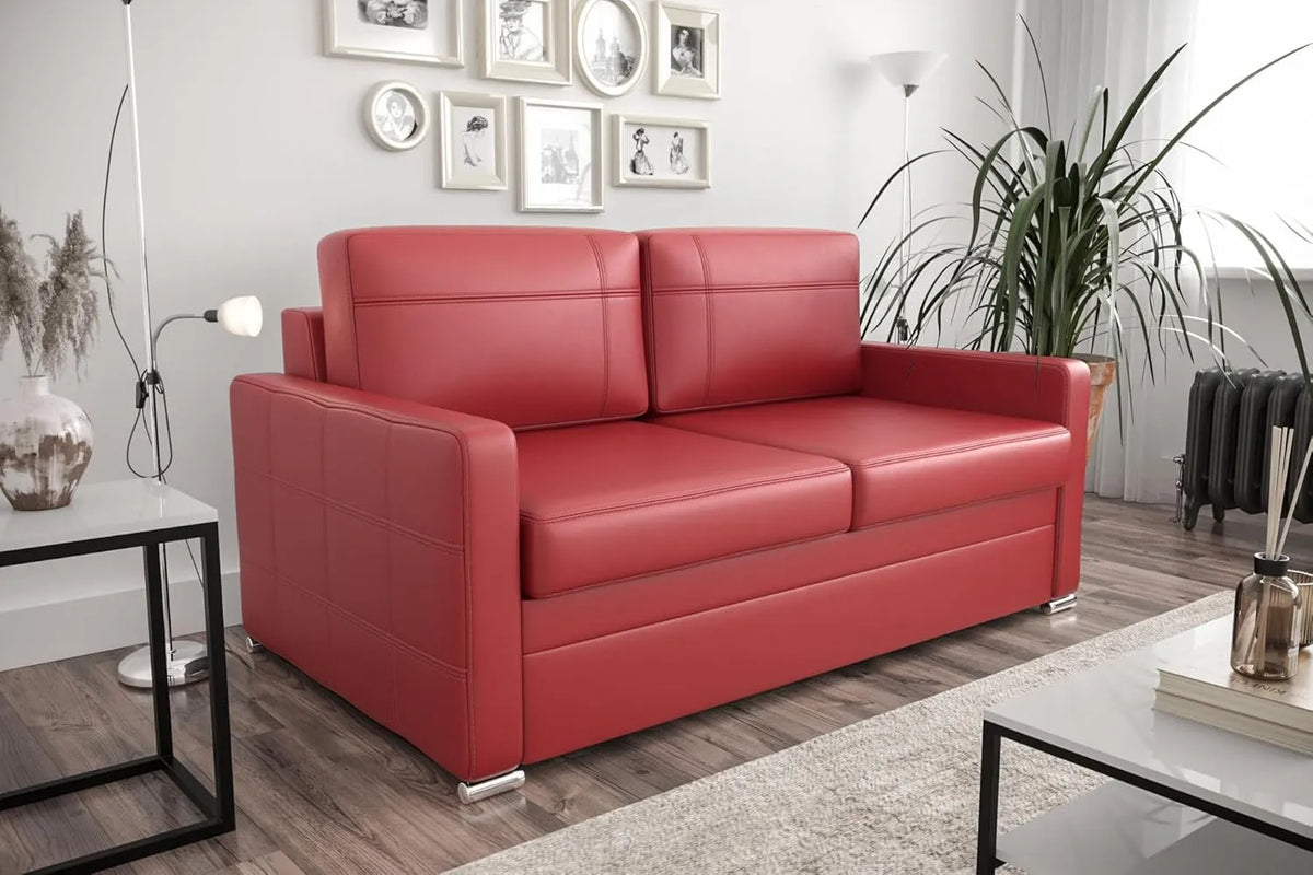 Sofa — ze skóry naturalnej, z funkcją spania, 5-osobowa, 187 cm