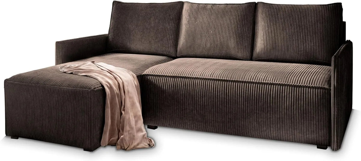 Sofa narożna – Brązowy, z funkcją spania, z pojemnikiem do przechowywania, rozkładana konstrukcja