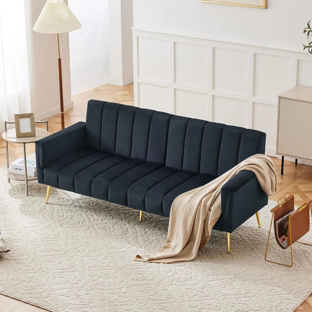 Sofa rozkładana i sofa z funkcją spania – z funkcją spania, z podłokietnikami, z oparciem, tapicerka aksamitna, 2-osobowa, 220cm