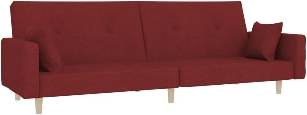 Sofa – tapicerka materiałowa, z funkcją spania, z poduszkami, 2-osobowa, czerwony, rozkładana konstrukcja, tapicerka materiałowa