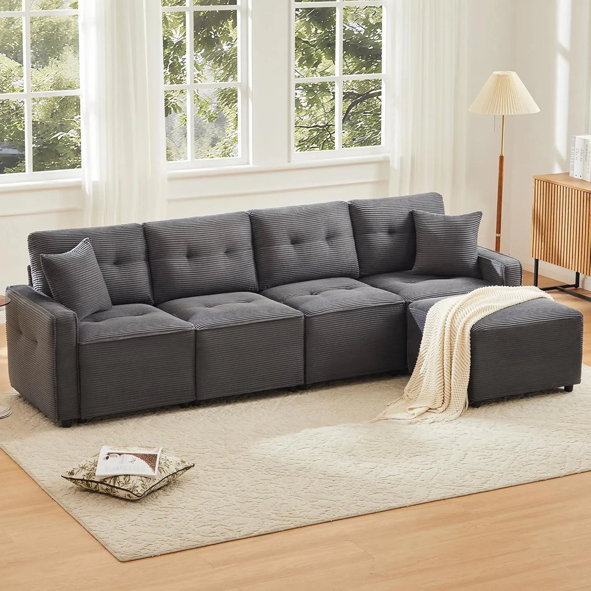 Sofa: Corduroy, ze sztruksu, 4-osobowa, 85 cm, szary