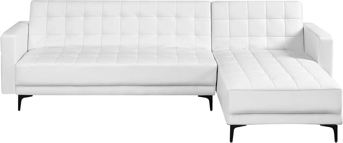 Sofa narożna: 4-osobowy, biały, rozkładana konstrukcja, tapicerka skórzana