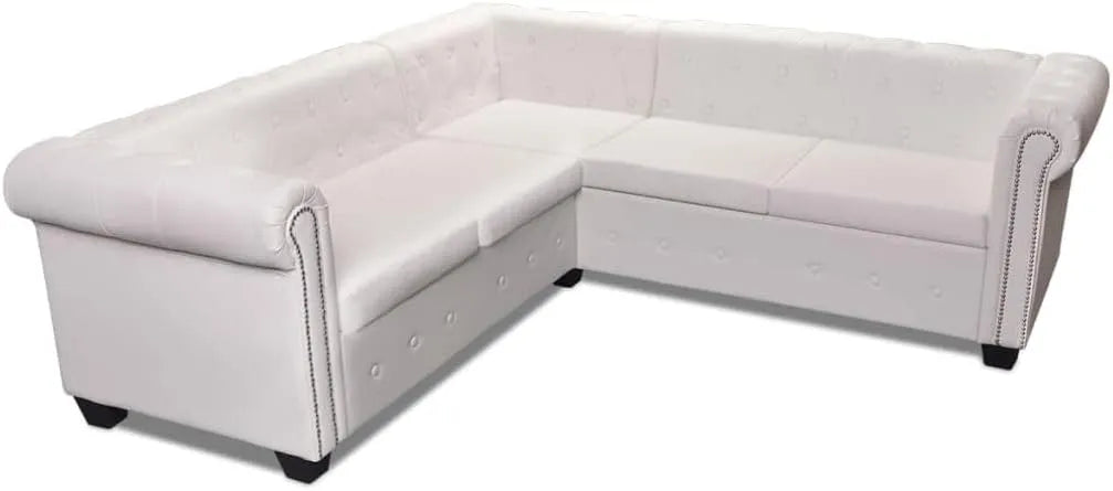 Sofa narożna — 5-osobowa, biały, tapicerka skórzana