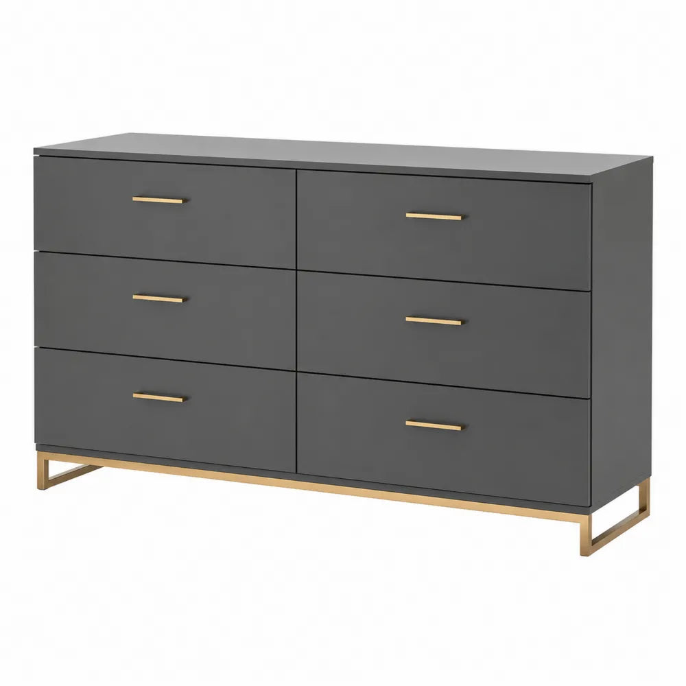 Komoda antracytowa ze złotymi uchwytami 120 cm