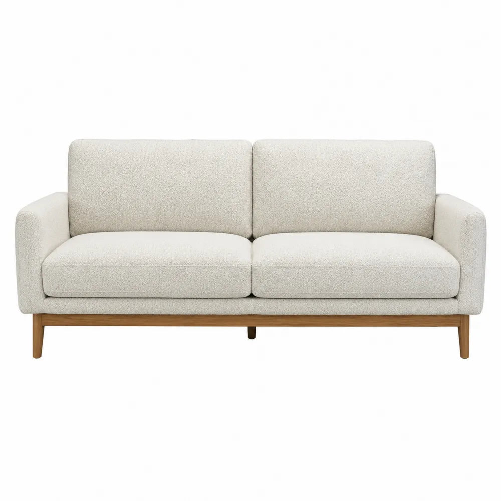 Sofa dwuosobowa z tkaniny poliestrowej i drewnianą ramą, 150cm, beżowa