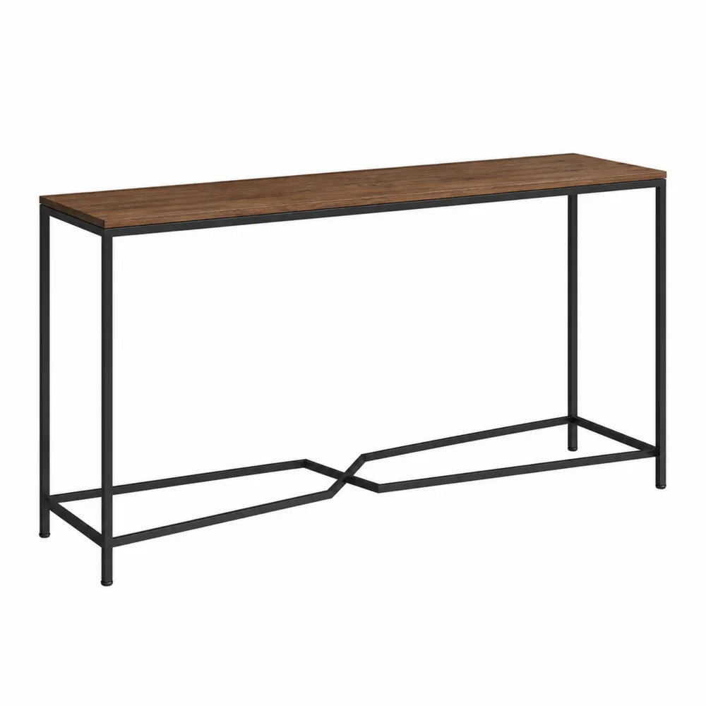 Konsola z drewnianym blatem i metalowym stelażem 120x30x75 cm
