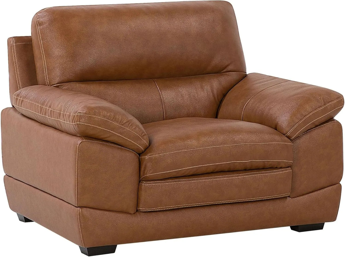 Tapicerowany Fotel i krzesło tapicerowane skórzany w stylu retro brązowy Horten – styl retro