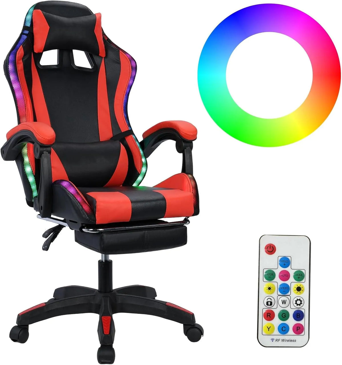 Fotel masujący i fotel relaksacyjny – RGB, gamingowy, oświetlenie RGB, regulowana konstrukcja, łączność Bluetooth, czarny, regulowana wysokość