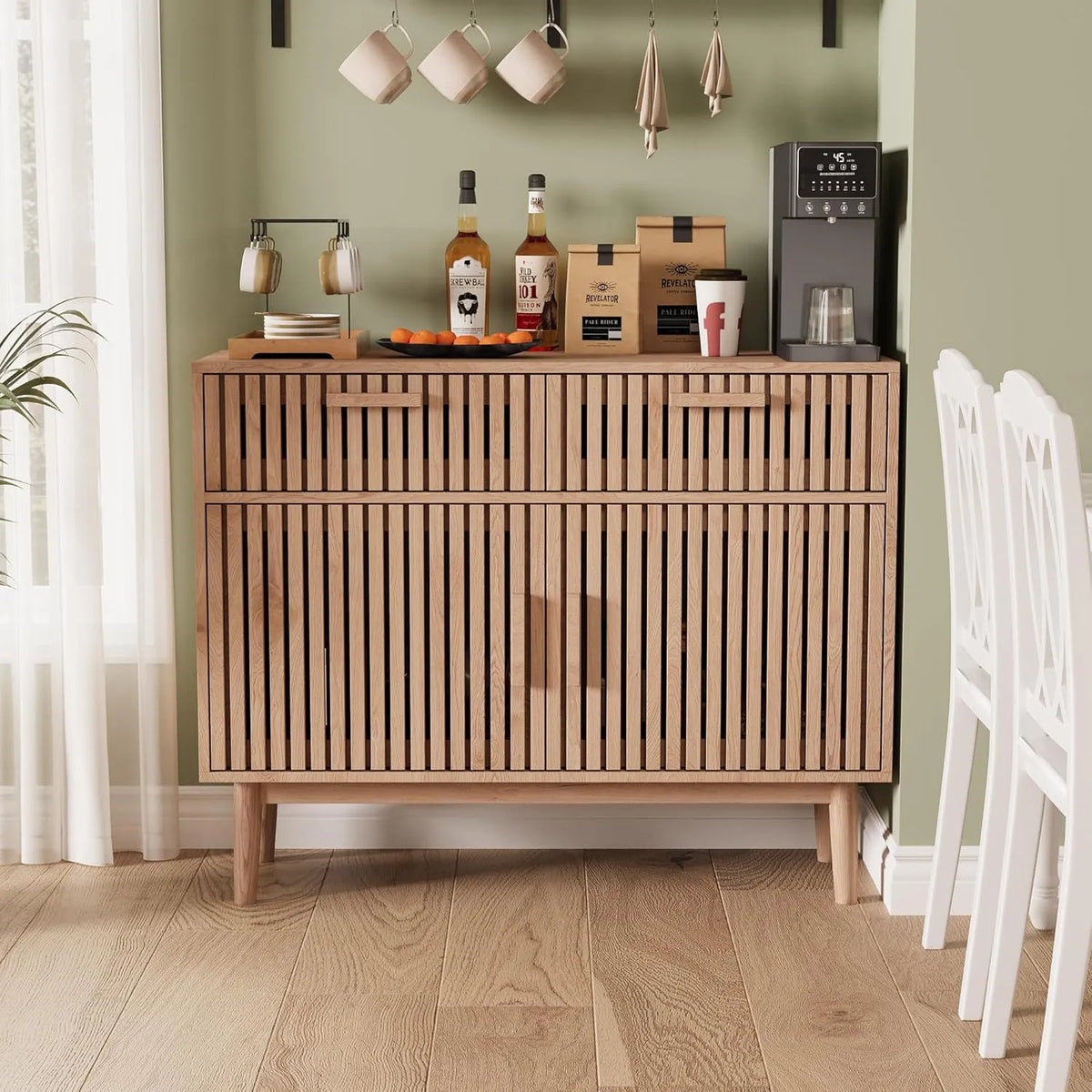 Komoda i szafka do przechowywania z 2 szufladami i 2 drzwiami – z szufladami, 100 × 35 × 80 cm