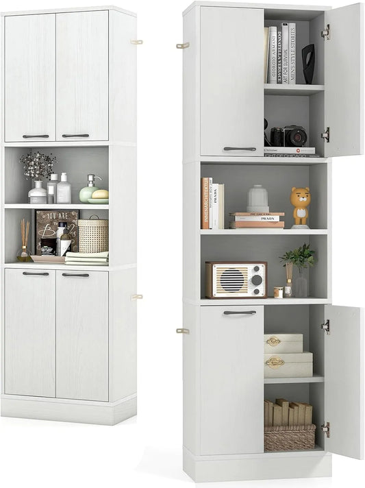 Drewniany kredens kuchenny z 2 szafkami na drzwi: z drewna, 56 × 30 × 190 cm, biały