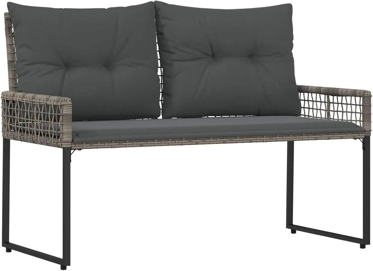 Ławka ogrodowa i ławka tarasowa – z poduszkami, z technorattanu, 118 × 55 × 82 cm, szary, z metalu