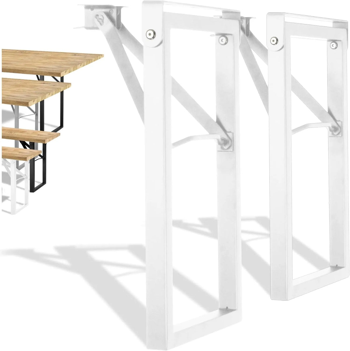 Natural Goods Berlin Zestaw 2 ławek ogrodowych ze składanym stelażem: składana konstrukcja, 43 cm, 23 cm, biały, z metalu