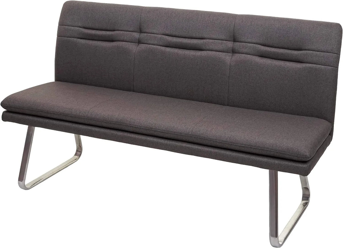 Mendler Ławka do siedzenia HWC-H70 – tapicerka materiałowa, z oparciem, 160 cm, szary, z metalu, tapicerka materiałowa
