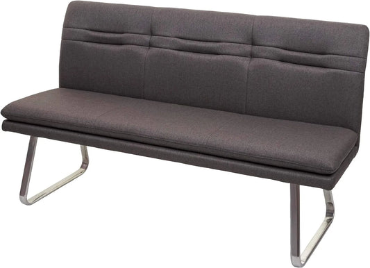 Mendler Ławka do siedzenia HWC-H70 – tapicerka materiałowa, z oparciem, 160 cm, szary, z metalu, tapicerka materiałowa