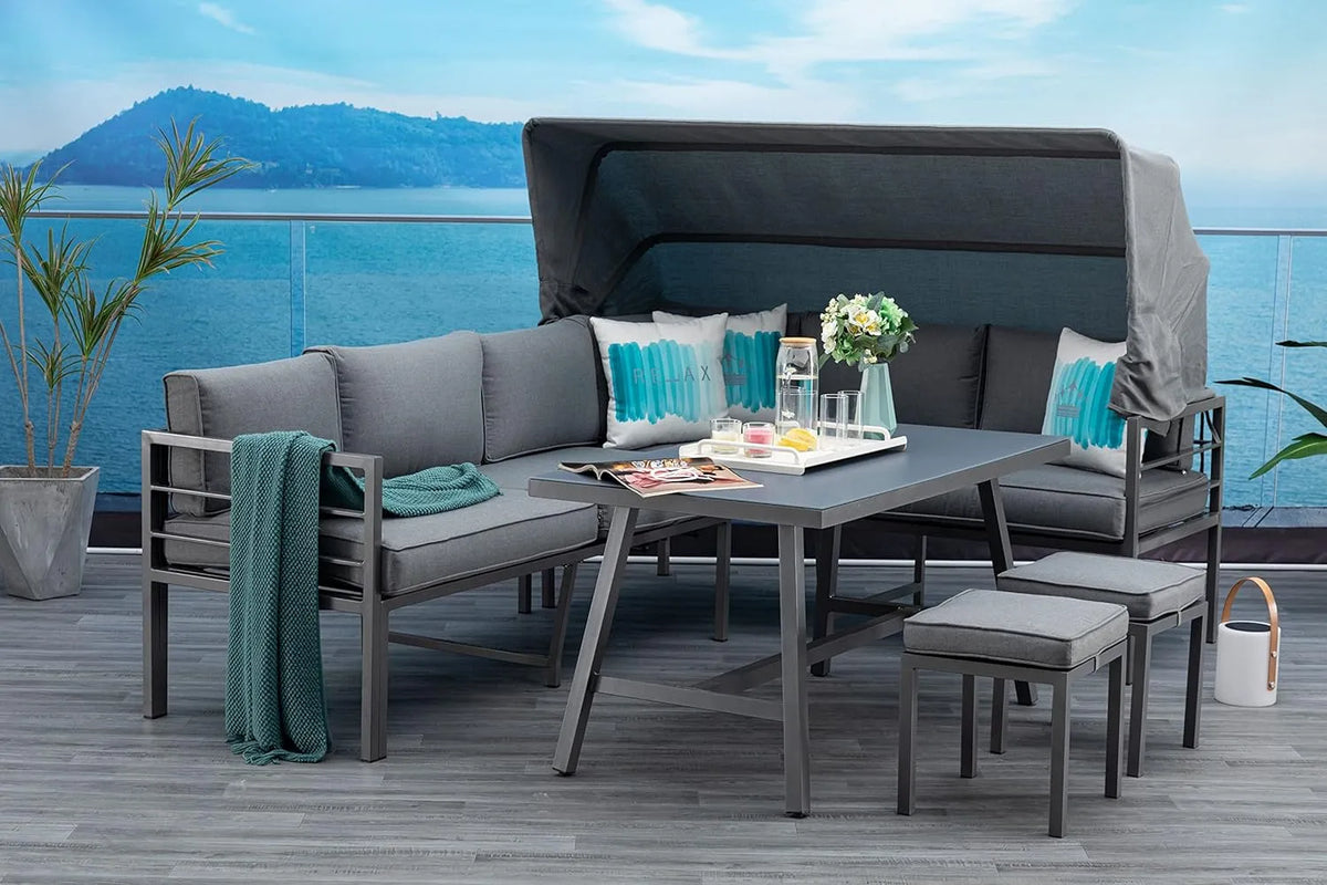 Mandalika Garden Wysokiej jakości aluminiowy zestaw wypoczynkowy 3 w 1: regulowana konstrukcja, z aluminium