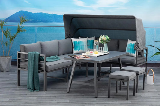 Mandalika Garden Wysokiej jakości aluminiowy zestaw wypoczynkowy 3 w 1: regulowana konstrukcja, z aluminium