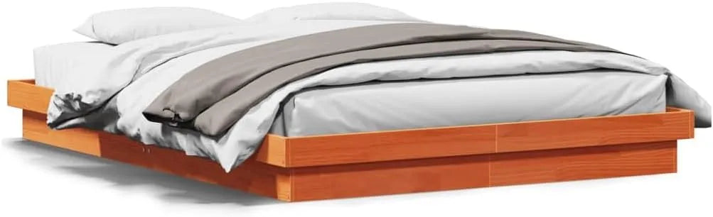 Rama łóżka i konstrukcja łóżka z Litego Drewna z Kolorowymi światłami LED: z drewna, z portem USB, wyświetlacz LED, 150 × 200 cm