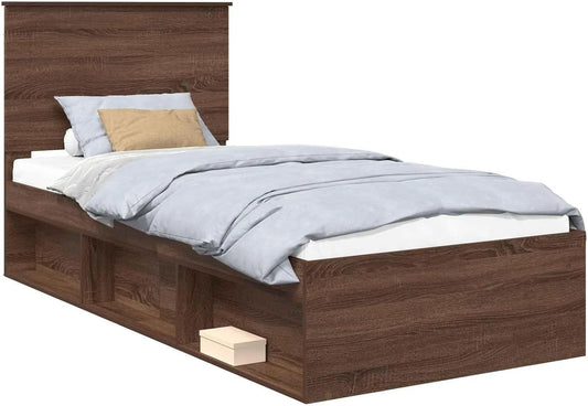 Rama łóżka i konstrukcja łóżka z litego drewna sosnowego – z drewna, 75 × 190 cm, brązowy, tapicerka materiałowa