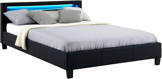 Podwójne łóżko LED 140x190 cm z łóżkiem wierzchnim – wyświetlacz LED, 140 × 190 cm, czarny