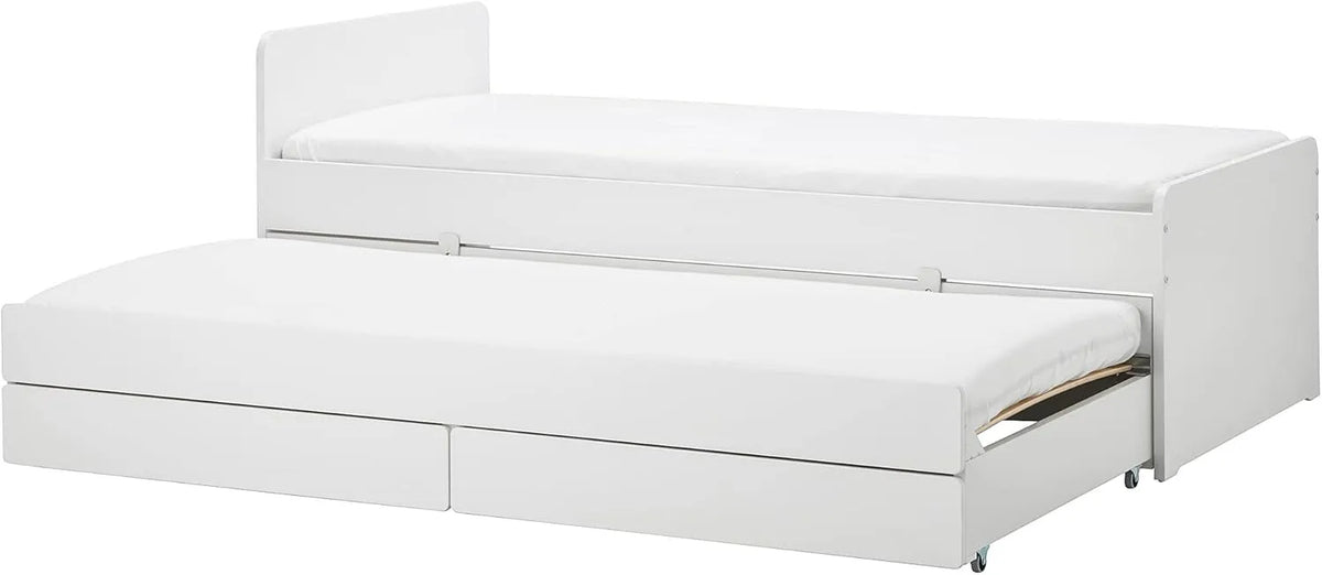 IKEA SLĘKT Rama łóżka i konstrukcja łóżka z podkładką i schowkiem — 90 × 200 cm, biały