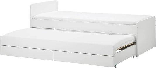 IKEA SLĘKT Rama łóżka i konstrukcja łóżka z podkładką i schowkiem — 90 × 200 cm, biały