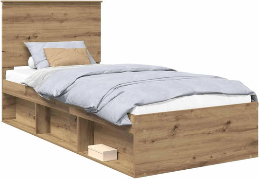Rama łóżka i konstrukcja łóżka z litego drewna sosnowego: z drewna, 75 × 190 cm, tapicerka materiałowa