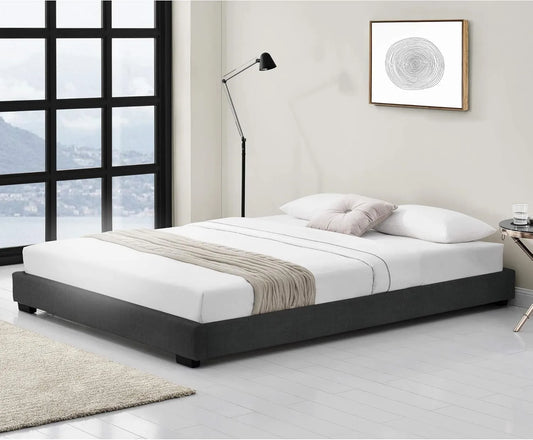 Łóżko tapicerowane i rama łóżka z obiciem – 140 × 200 cm, czarny, tapicerka materiałowa, tapicerka skórzana