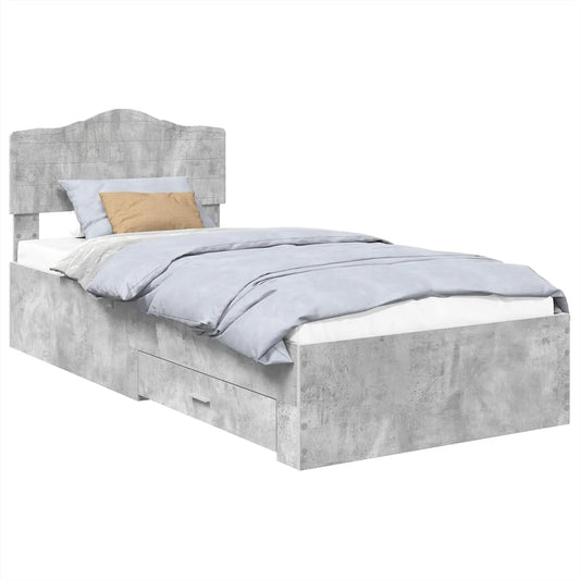 Ramka łóżka Betonowy szary 75x190cm Materiał drewnopochodny – z drewna, do użytku domowego, 75 × 190cm
