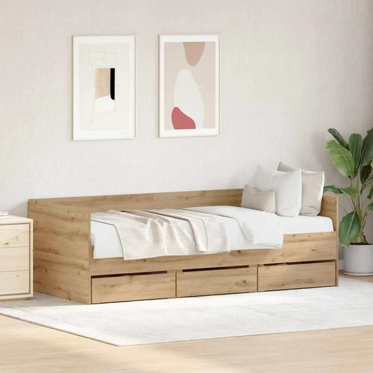 Łóżko dzienne i łóżko dla gości Artisan dąb 90 x 200 cm – z drewna, z szufladami, 90 × 200 cm