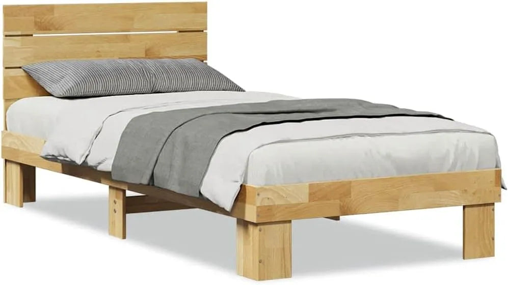 Łóżko z litego drewna dębowego: z drewna, 75 × 190 cm, tapicerka materiałowa