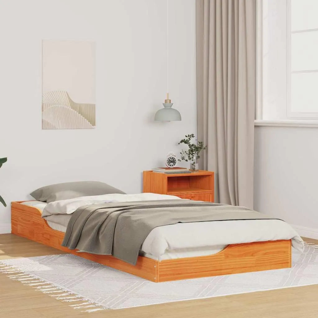 Rama łóżka i konstrukcja łóżka z litego drewna sosnowego — z drewna, z szufladami, 100 × 220 cm