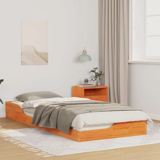 Rama łóżka i konstrukcja łóżka z litego drewna sosnowego — z drewna, z szufladami, 100 × 220 cm