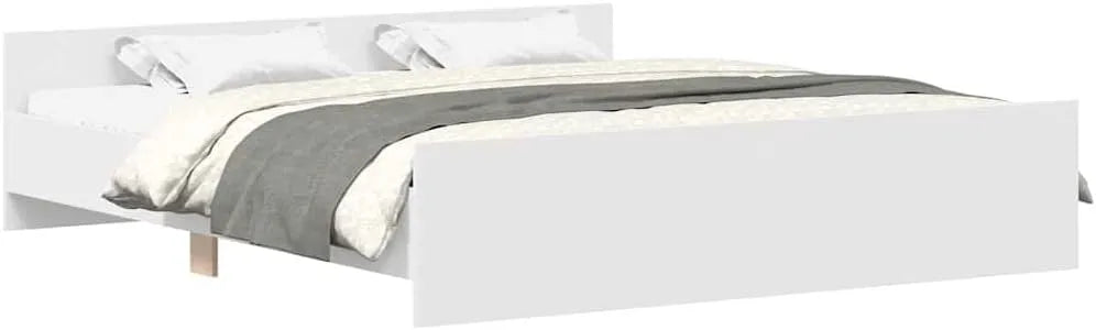 biała Rama łóżka i konstrukcja łóżka z zagłówkiem i podnóżkiem 200 x 200 — z drewna, 200 × 200 cm, biały