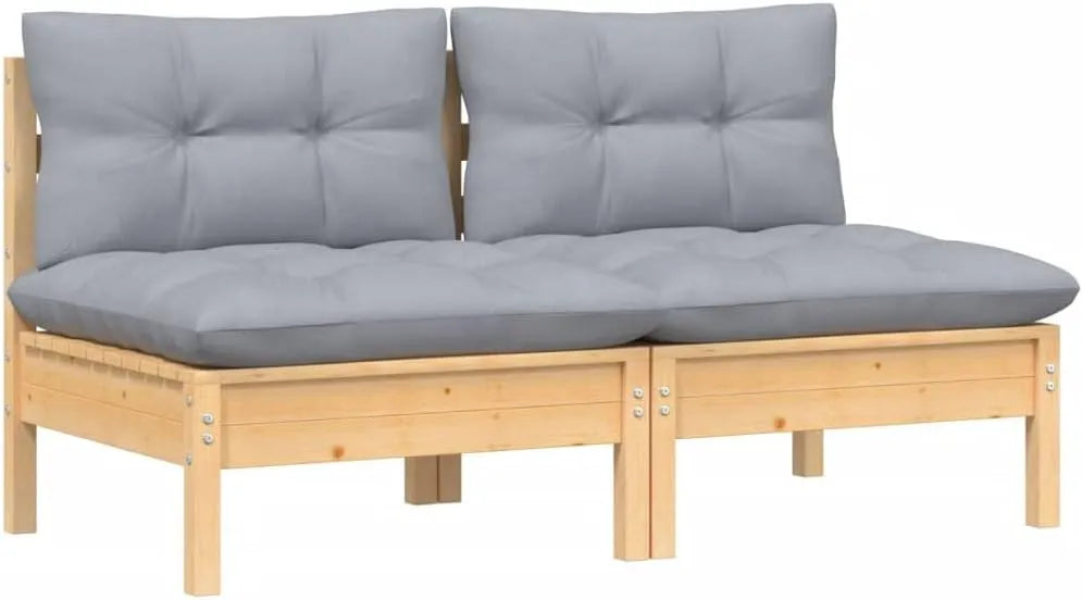Sofa ogrodowa i sofa wypoczynkowa na taras: z drewna, z poduszkami, 2-osobowa, szary