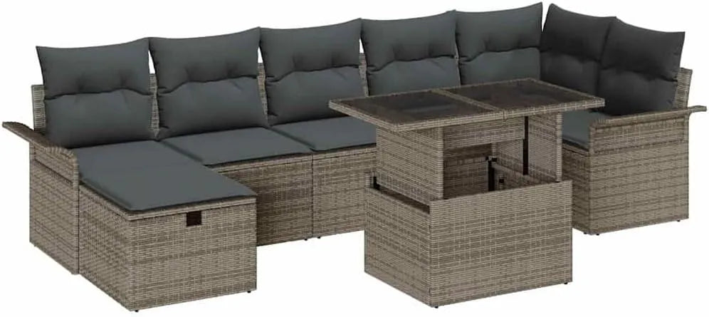 Sofa ogrodowa i sofa wypoczynkowa na taras — z poduszkami, 2-osobowa, szary, z technorattanu