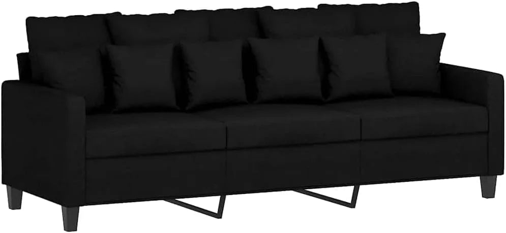 Sofa: tapicerka materiałowa, 3-osobowa, 180 cm, czarny, tapicerka materiałowa