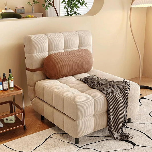 Sofa — ze sztruksu, z oparciem, regulowana konstrukcja, 195 × 100 × 30 cm, 3 w, biały, rozkładana konstrukcja