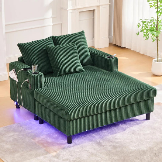 Sofa: z funkcją spania, z portem USB, tapicerka aksamitna, wyświetlacz LED, zielony