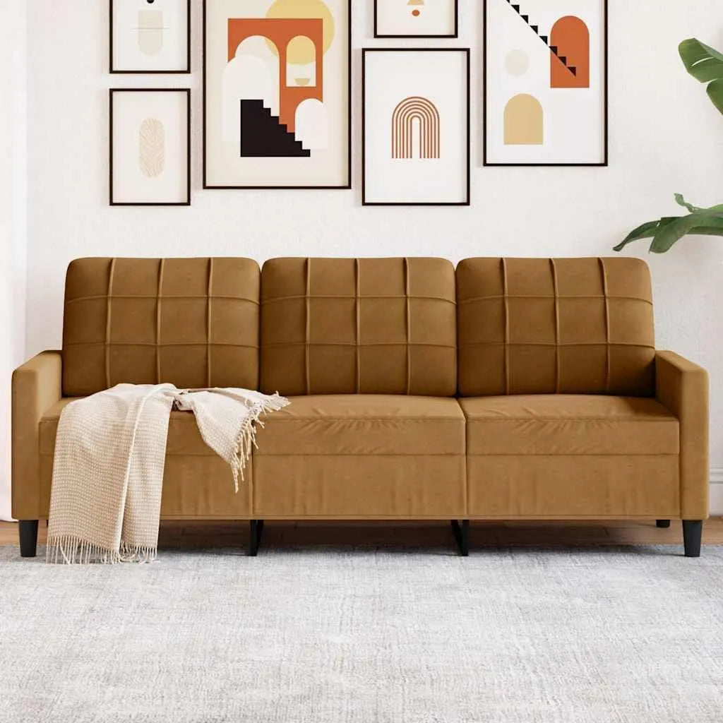 Sofa — tapicerka aksamitna, 3-osobowa, 180 cm, brązowy, z metalu