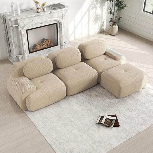 Sofa – H-3S, modułowa konstrukcja, tapicerka materiałowa, 3-osobowa, beżowy, tapicerka materiałowa