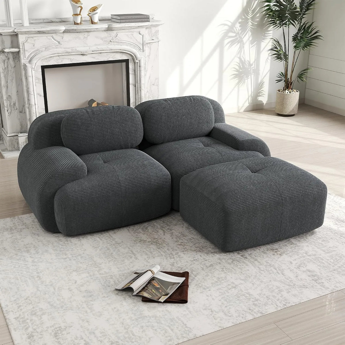 Sofa: ze sztruksu, 3-osobowa, 2-osobowa, szary